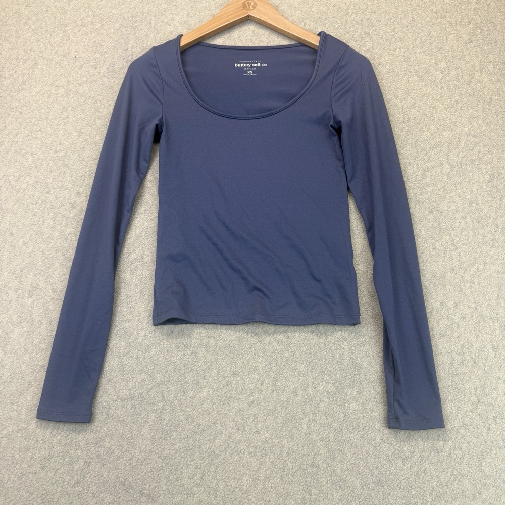 Aeropostale Buttery Soft Seamless Women's Long Sleeve Scoop Neck Top Blue XS